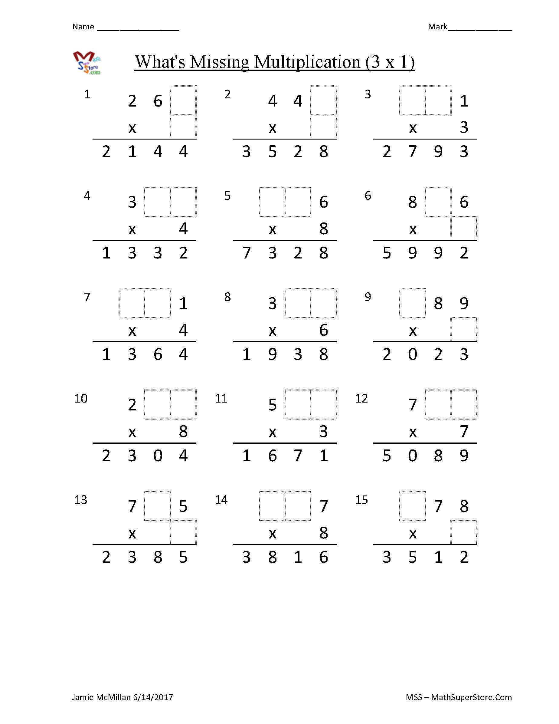 What's Missing 3 by 1 digit Multiplication with Answers — Steemit